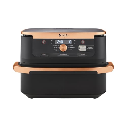 Ninja Foodi FlexDrawer AF500EUCP Dual Zone Heißluftfritteuse, Airfryer mit 10,4-Fach und herausnehmbarem Trenner, Antihaftbeschichtung, spülmaschinenfester Korb, 7-in-1, Schwarz & Kupfer, AF500EUCP