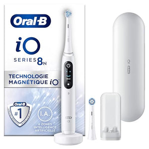 Oral-B iO 8N Elektrische Zahnbürste, weiß, mit Bluetooth, 2 Aufsteckbürsten, 1 Reiseetui, 4-teiliges Set