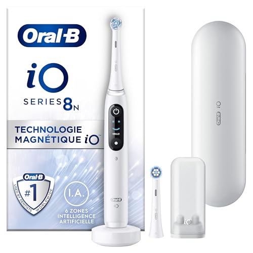 Oral-B iO 8N Elektrische Zahnbürste, weiß, mit Bluetooth, 2 Aufsteckbürsten, 1 Reiseetui, 4-teiliges Set