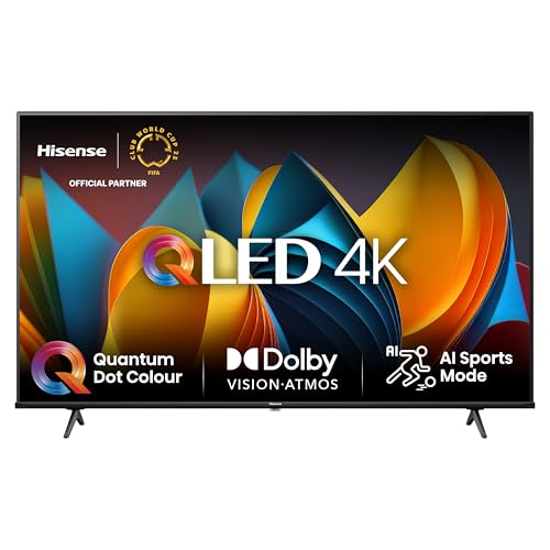 Hisense 55E7NQ 139 cm (55 Zoll) Fernseher, 4K UHD, QLED, HDR10, HDR10+ decoding, HLG, Dolby Vision Atmos, 60Hz Panel, Smooth Motion, Bluetooth, Alexa Built-in, VIDAA Voice, Schwarz [2024]