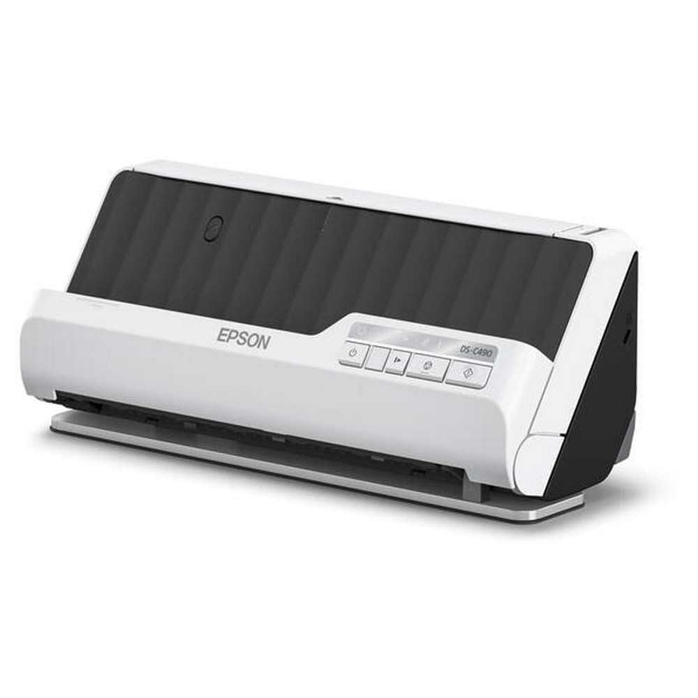 Epson Premium Scanner DS-C490, kompakter A4 Business Scanner mit geringem Stromverbrauch, Duplex-Einzugscanner mit vielseitiger Medienverarbeitung, schwarz/weiß