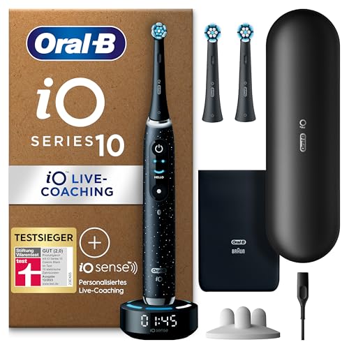 Oral-B iO Series 10 Plus Edition Elektrische Zahnbürste/Electric Toothbrush, PLUS 3 Aufsteckbürsten (inkl. 2x Sanfte Reinigung), 7 Modi für Zahnpflege, Lade-Reiseetui, Designed by Braun, cosmic black