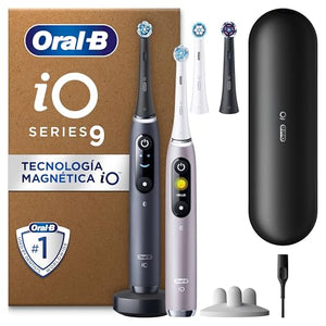 🔥 TAGESDEAL 🔥 Oral-B iO Series 9 Plus DUO +2 AUFSTECKBÜRSTEN Edition Duopack Elektrische Zahnbürste, Lade-Reiseetui, Black Onyx/Rose Quartz