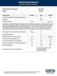 DeLonghi Pinguin Klimaanlage, leise, Timer 24 Stunden, PACEM 77, 63 Dezibel, Leistung 800 W, Weiß
