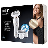 Braun Silk-épil 9 Flex Epilierer Damen / Haarentferner, inkl. Rasieraufsatz und Tiefenpeeling-Bürste, mit flexiblem Kopf für einfachere Haarentfernung, 9010, weiß/gold