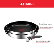 Lade das Bild in den Galerie-Viewer, Tefal Ingenio Preference On 3-teiliges Pfannenset abnehmbarer Griff, 24/28 cm, stapelbar, platzsparend, Topfset Induktion mit Antihaftversiegelung, einfache Handhabung und Reinigung, L97493
