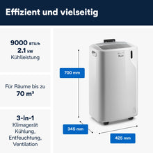 Lade das Bild in den Galerie-Viewer, DeLonghi Pinguin Klimaanlage, leise, Timer 24 Stunden, PACEM 77, 63 Dezibel, Leistung 800 W, Weiß
