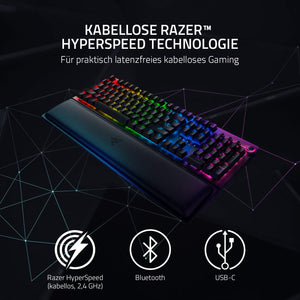 Razer BlackWidow V3 Pro (Green Switch) - Kabellose Mechanische Gaming Tastatur (Klickende Mechanische Switches, RGB Chroma, Handballenauflage, Bluetooth, USB-C) QWERTZ DE-Layout | Schwarz