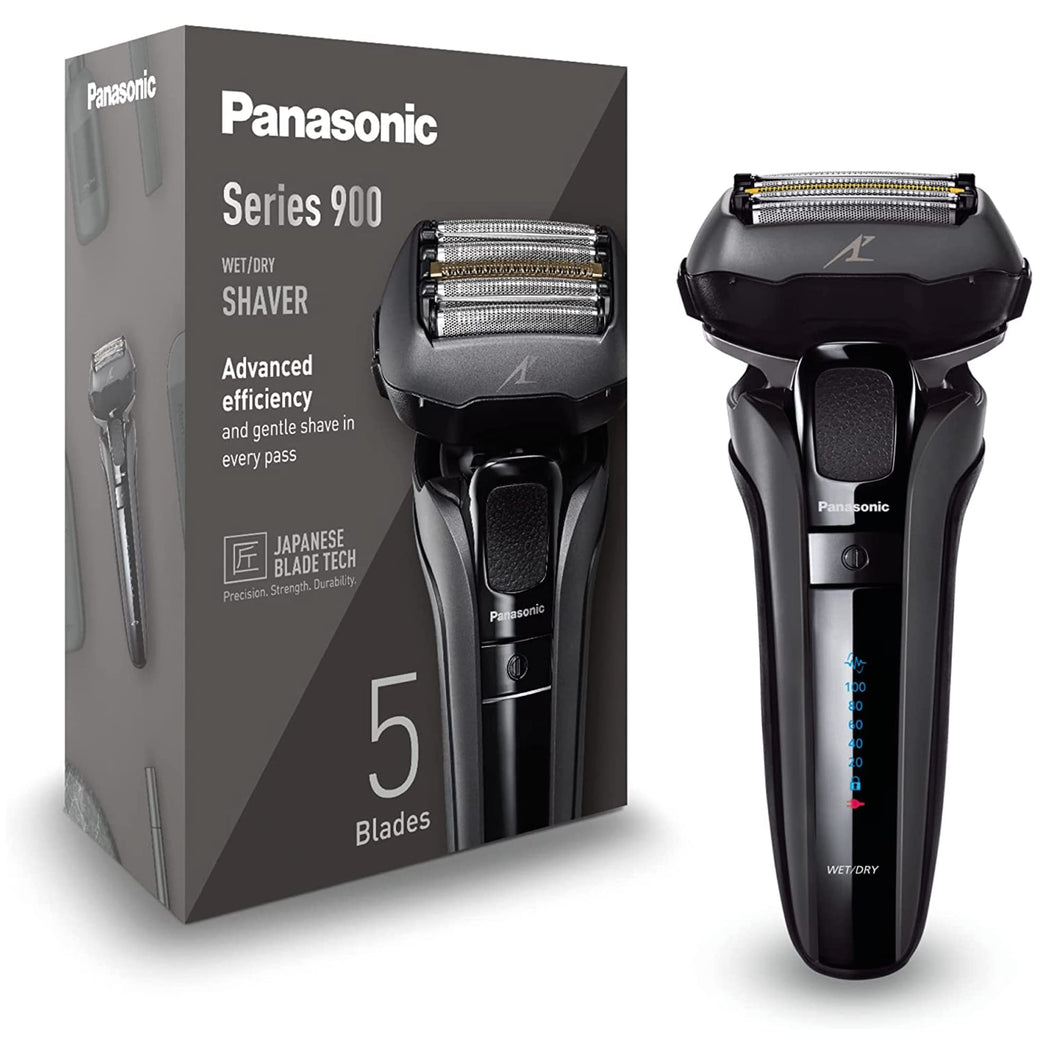 Panasonic Series 900 Premium Nass- und Trocken Rasierer ES-LV6U für Männer, 5-fach-Scherkopf mit Linearmotor und Bartdichtensensor Technologie, Pop-up Trimmer, matt-schwarz