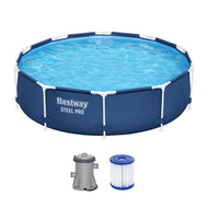 Bestway Steel Pro Frame Pool Set mit Filterpumpe Ø 305 x 76 cm, dunkelblau, rund