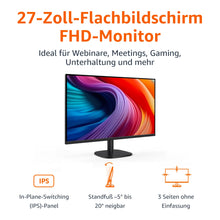 Lade das Bild in den Galerie-Viewer, Amazon Basics Monitor 27 Zoll (68.6 cm), FHD 1080p, max. 100 Hz, VESA-kompatibel, integrierte Lautsprecher, Schwarz
