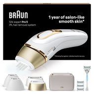 Braun IPL Silk·expert Pro 5 PL5358 Alternative zur Laser-Haarentfernung für zuhause, mit Aufbewahrungstasche, Venus Rasierer, 4 Aufsätze, sichtbare Haarentfernung, Designed in Germany,Weiß oder Gold, PL5358