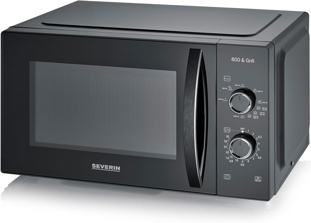 🔥 TAGESDEAL 🔥 SEVERIN MW 7785  2-in-1 Mikrowelle mit Grill 800 W, Grillofen mit 25 L Kapazität und 9 Leistungsstufen, Mikrowelle mit Grillrost und Drehteller, silber, MW 7785