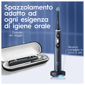 Oral-B iO 7 Duo Elektrische Zahnbürsten, Schwarz und Weiß, Drucksensor zum Schutz des Zahnfleischs, 2 Griffe, Zubehör, 2 runde Bürsten, 1 Ladegerät, 1 Reiseetui