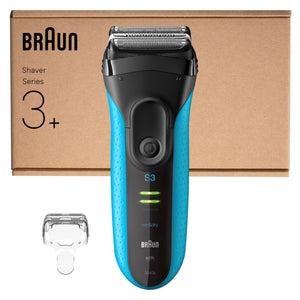 Braun Series 3+ Rasierer Herren Elektrisch, Elektrorasierer mit 3 flexiblen Klingen, Rasierapparat mit MicroComb Mitteltrimmer, Präzisionstrimmer, Nass- & Trockenrasierer für Männer, 3040si, Blau