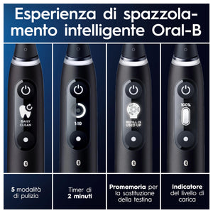 Oral-B iO 7 Duo Elektrische Zahnbürsten, Schwarz und Weiß, Drucksensor zum Schutz des Zahnfleischs, 2 Griffe, Zubehör, 2 runde Bürsten, 1 Ladegerät, 1 Reiseetui