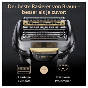 Braun Series 9 Pro+ Rasierer Herren Elektrisch, Elektrorasierer mit 5 Pro Rasierelementen, Langhaarschneider ProTrimmer & Reinigungsstation, 60 Min Laufzeit, Made in Germany, 9567cc, Silber
