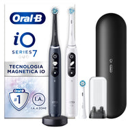Oral-B iO 7 Duo Elektrische Zahnbürsten, Schwarz und Weiß, Drucksensor zum Schutz des Zahnfleischs, 2 Griffe, Zubehör, 2 runde Bürsten, 1 Ladegerät, 1 Reiseetui