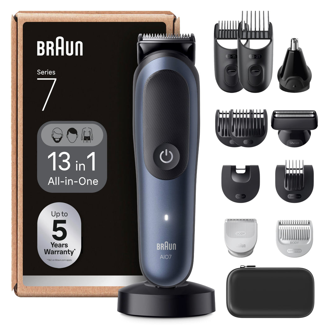 Braun All-in-One Series 7, 13-in-1 Multigroom, Barttrimmer, Nasenhaartrimmer, Haarschneidemaschine AIO7565, Blau