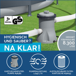 Bestway Steel Pro Frame Pool Set mit Filterpumpe Ø 305 x 76 cm, dunkelblau, rund