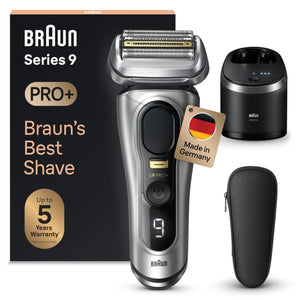 Braun Series 9 Pro+ Rasierer Herren Elektrisch, Elektrorasierer mit 5 Pro Rasierelementen, Langhaarschneider ProTrimmer & Reinigungsstation, 60 Min Laufzeit, Made in Germany, 9567cc, Silber