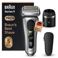 Braun Series 9 Pro+ Rasierer Herren Elektrisch, Elektrorasierer mit 5 Pro Rasierelementen, Langhaarschneider ProTrimmer & Reinigungsstation, 60 Min Laufzeit, Made in Germany, 9567cc, Silber