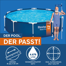 Lade das Bild in den Galerie-Viewer, Bestway Steel Pro Frame Pool Set mit Filterpumpe Ø 305 x 76 cm, dunkelblau, rund
