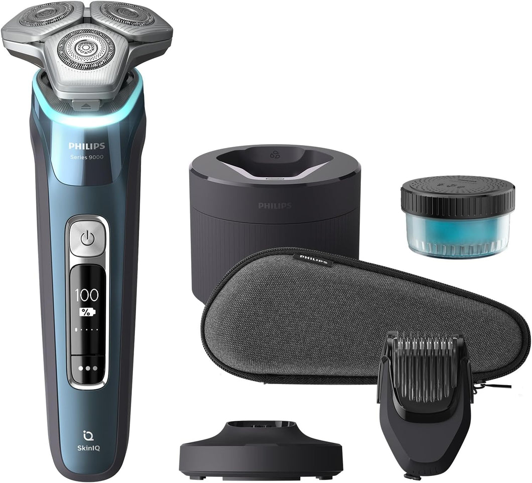 Philips Shaver Series 9000 - Elektrischer Nass- und Trockenrasierer für Herren mit Bartstyler-Aufsatz, ausklappbarem Präzisionstrimmer, Reinigungsstation, Ladestation & Reiseetui (Modell S9982/59)