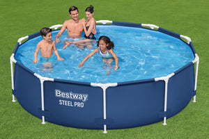 Bestway Steel Pro Frame Pool Set mit Filterpumpe Ø 305 x 76 cm, dunkelblau, rund