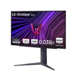LG Electronics 27GS93QE-B.AEU UltraGear™ OLED Gaming Monitor 27", 2560 x 1440, 16:9, 0,03 ms GtG, 240 Hz, HDR10, DisplayHDR™400 TRUE BLACK, DCI-P3 98,5%, NVIDIA G-Sync™, AMD FreeSync™ - Schwarz