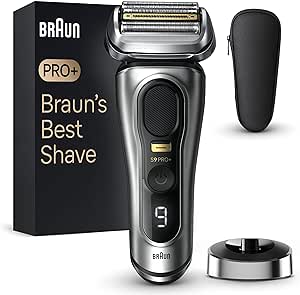 Braun Series 9 Pro+ Rasierer Herren, Elektrorasierer mit 5 Pro Rasierelementen, Langhaarschneider ProTrimmer, Ladestation, 60 Min Laufzeit, Wet & Dry, Geschenk Mann, Made in Germany, 9517s, Silber