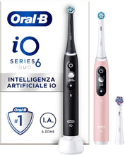 Lade das Bild in den Galerie-Viewer, Oral-B iO DUO Series 6 Elektrische Zahnbürste Doppelpack &amp; 3 Aufsteckbürsten schwarz u pink
