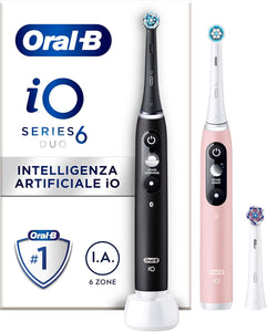Oral-B iO DUO Series 6 Elektrische Zahnbürste Doppelpack & 3 Aufsteckbürsten schwarz u pink