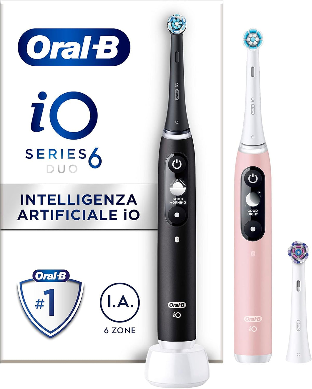 Oral-B iO DUO Series 6 Elektrische Zahnbürste Doppelpack & 3 Aufsteckbürsten schwarz u pink