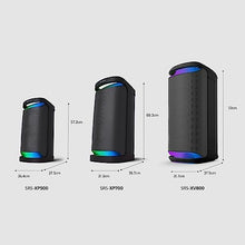Lade das Bild in den Galerie-Viewer, Sony SRS-XV800 - Bluetooth, Party Box Lautsprecher, Kraftvoller 360° Sound, tragbar, 5 Front-/2 Rücklautsprecher, MEGA Bass, 25h Akkulaufzeit, LED Licht, IPX4 wasserdicht, Schnellladung – Schwarz
