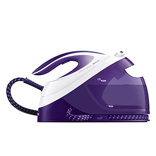 Philips PerfectCare Performer Dampfbügelstation – 2600 W, Dampfstoß 450 g, Druck 6,5 bar, OptimalTEMP-Technologie, 1,8-Liter-Wasserbehälter, lila/weiß (GC8752/30)