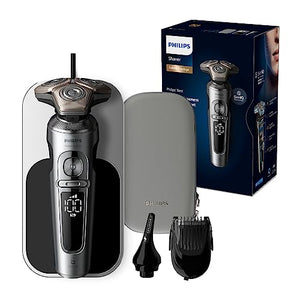 Philips Rasierer S9000 Prestige Nass- und Trockenrasierer für Herren mit SkinIQ-Technologie, Qi-Ladepad, Reinigungsstation, Bartstyler & Nasenhaartrimmer (Modell SP9871/22)