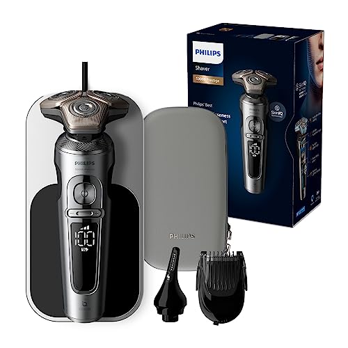 Philips Rasierer S9000 Prestige Nass- und Trockenrasierer für Herren mit SkinIQ-Technologie, Qi-Ladepad, Reinigungsstation, Bartstyler & Nasenhaartrimmer (Modell SP9871/22)