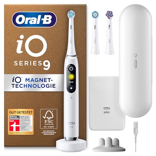 Oral-B iO Series 9 Plus Edition Elektrische Zahnbürste/Electric Toothbrush, PLUS 3 Aufsteckbürsten inkl. Whitening, Magnet-Etui, 7 Putzmodi, recycelbare Verpackung, Geschenk Mann/Frau, white