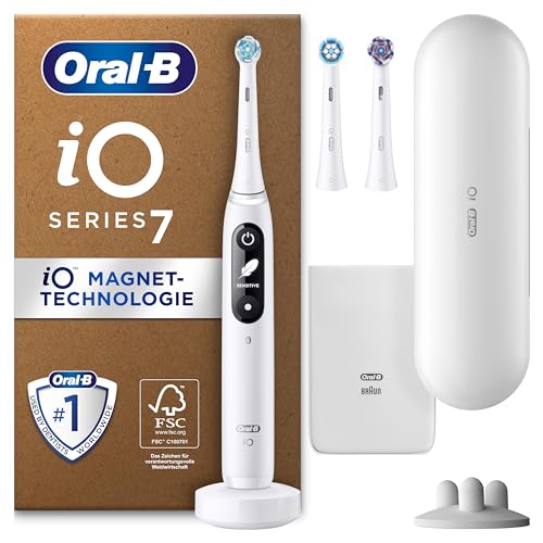Oral-B iO Series 7 Plus Edition Elektrische Zahnbürste/Electric Toothbrush, PLUS 3 Aufsteckbürsten, Magnet-Etui, 5 Putzmodi, recycelbare Verpackung, Valentinstagsgeschenk für Ihn/Sie, white