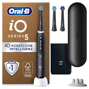 Oral-B iO Series 5 Plus Edition Elektrische Zahnbürste/Electric Toothbrush, PLUS 3 Aufsteckbürsten inkl. Whitening, Magnet-Etui, 5 Putzmodi, recycelbare Verpackung, Geschenk Mann/Frau, black