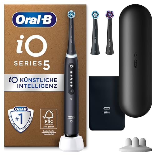 Oral-B iO Series 5 Plus Edition Elektrische Zahnbürste/Electric Toothbrush, PLUS 3 Aufsteckbürsten inkl. Whitening, Magnet-Etui, 5 Putzmodi, recycelbare Verpackung, Geschenk Mann/Frau, black