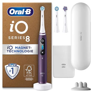 Oral-B iO Series 8 Plus Edition Elektrische Zahnbürste/Electric Toothbrush, PLUS 3 Aufsteckbürsten, Magnet-Etui, 6 Putzmodi, recycelbare Verpackung, Valentinstagsgeschenk für Ihn/Sie, violet