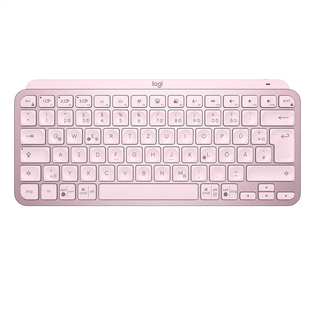 Logitech MX Keys Mini Kabellose Tastatur, Kompakt, Bluetooth, Hintergrundbeleuchtung, USB-C, Kompatibel mit Apple macOS, iOS, Windows, Linux, Android, Metallgehäuse - Rosa