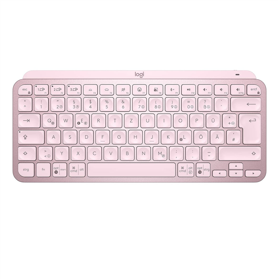 TOPDEAL Logitech MX Keys Mini Kabellose Tastatur, Kompakt, Bluetooth, Hintergrundbeleuchtung, USB-C, Kompatibel mit Apple macOS, iOS, Windows, Linux, Android, Metallgehäuse - Rosa